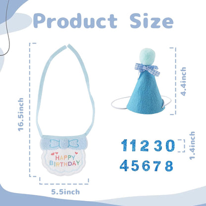 Cat Kitten Birthday Bandana Hat, 1Set Numbers Pet Birthday Decorations Outfits, Cute Cats Kittens Apparel Birthday Outfits, Blue Hat with Numbers Cat Bandana Pet Decorations