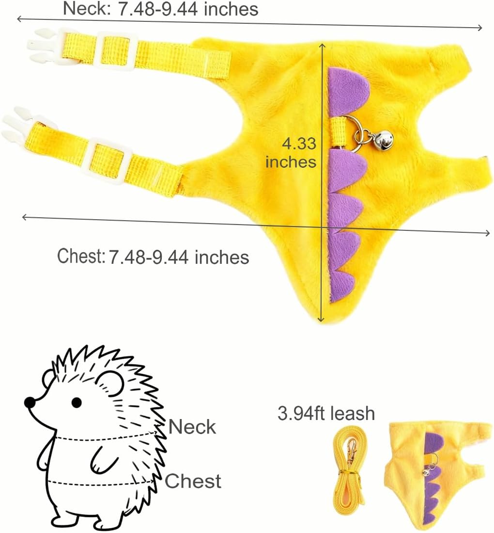 Adjustable Hedgehog Harness and Leash Set - Escape-Proof Small Animals Harness for Hedgehogs, Ferrets, Hamster - Soft, Lightweight & Comfortable (Yellow, M)