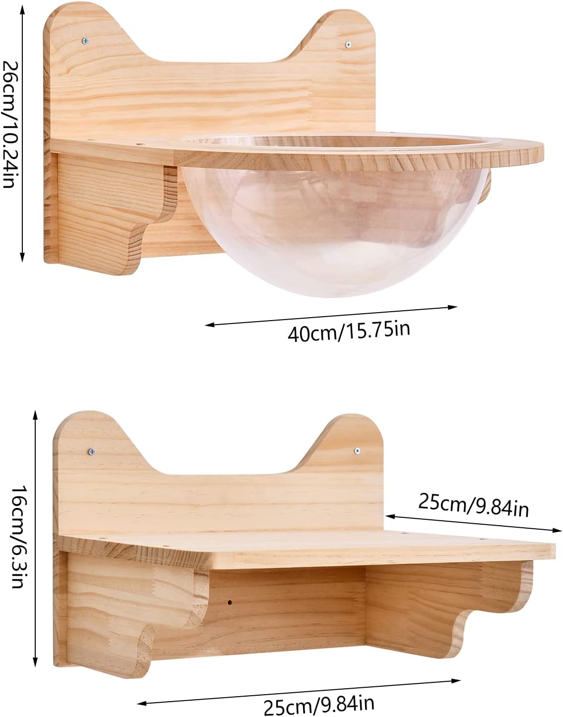 Wooden Cat Space Capsule with Jumping Platforms, Wall-Mounted Pet Bed with Acrylic Dome, Pine Wood Climbing Perch, Large Transparent House for Home, Cat Cafes, Pet Stores, Pet Hospitals