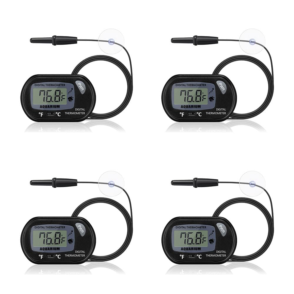 Aquarium Thermometer with Large LCD Display Fahrenheit/Celsius(℉/℃) Fish Tank Thermometer for Aquarium Reptile Terrarium Digital Water Thermometer with Suction Cup(4 Pack)