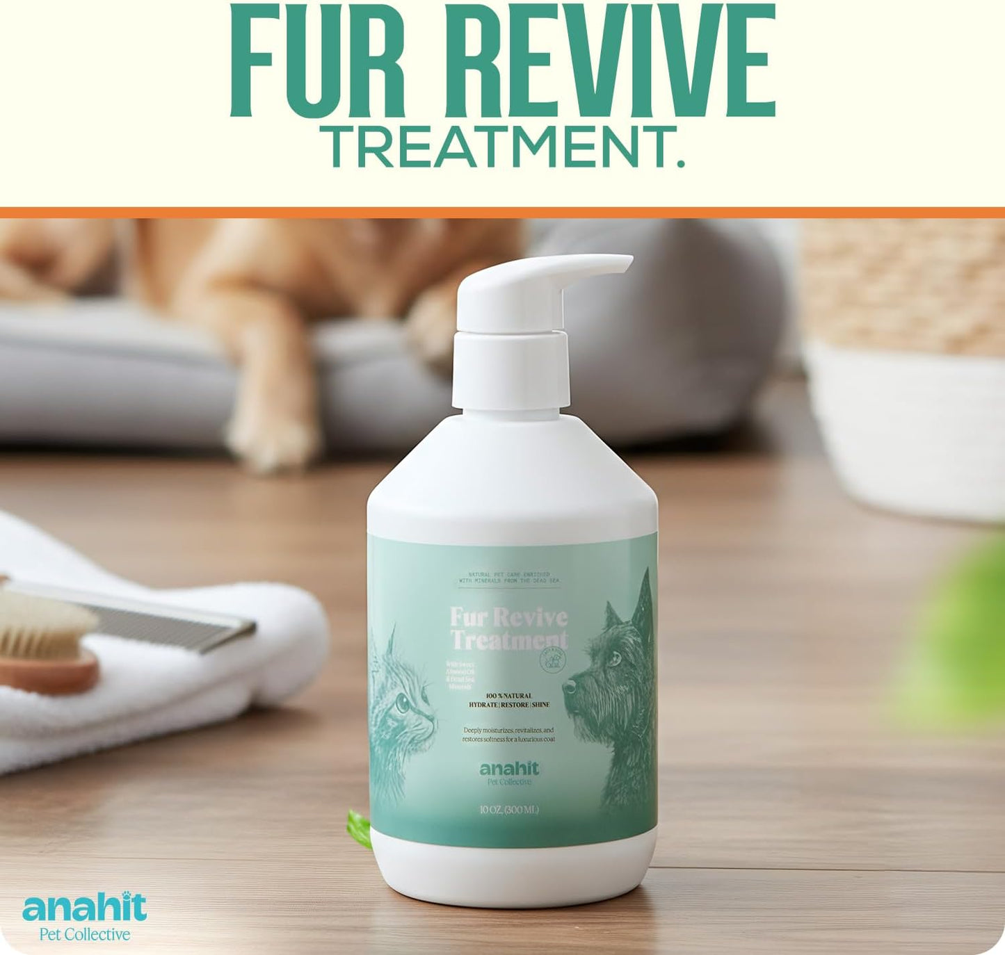 Fur Revive Pet Coat Treatment for Dogs and Cats with Sweet Almond Oil and Dead Sea Minerals – Softens Dry Fur, Enhances Shine, Smooth Texture, Lightweight Leave-in Grooming Care