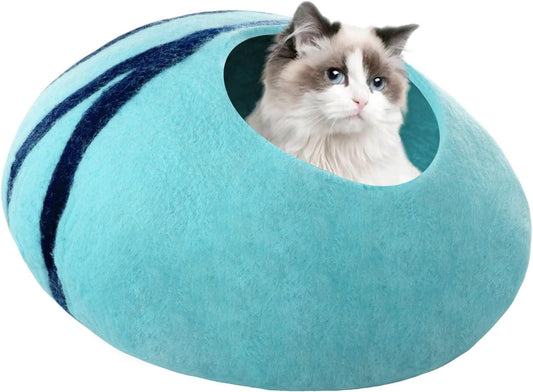 Cat Cave,Premium Felt Cat Bed for Indoor,Cave Bed Artificial Wool Comfortable Warm Hideout Pet Kitten Dome for Indoor