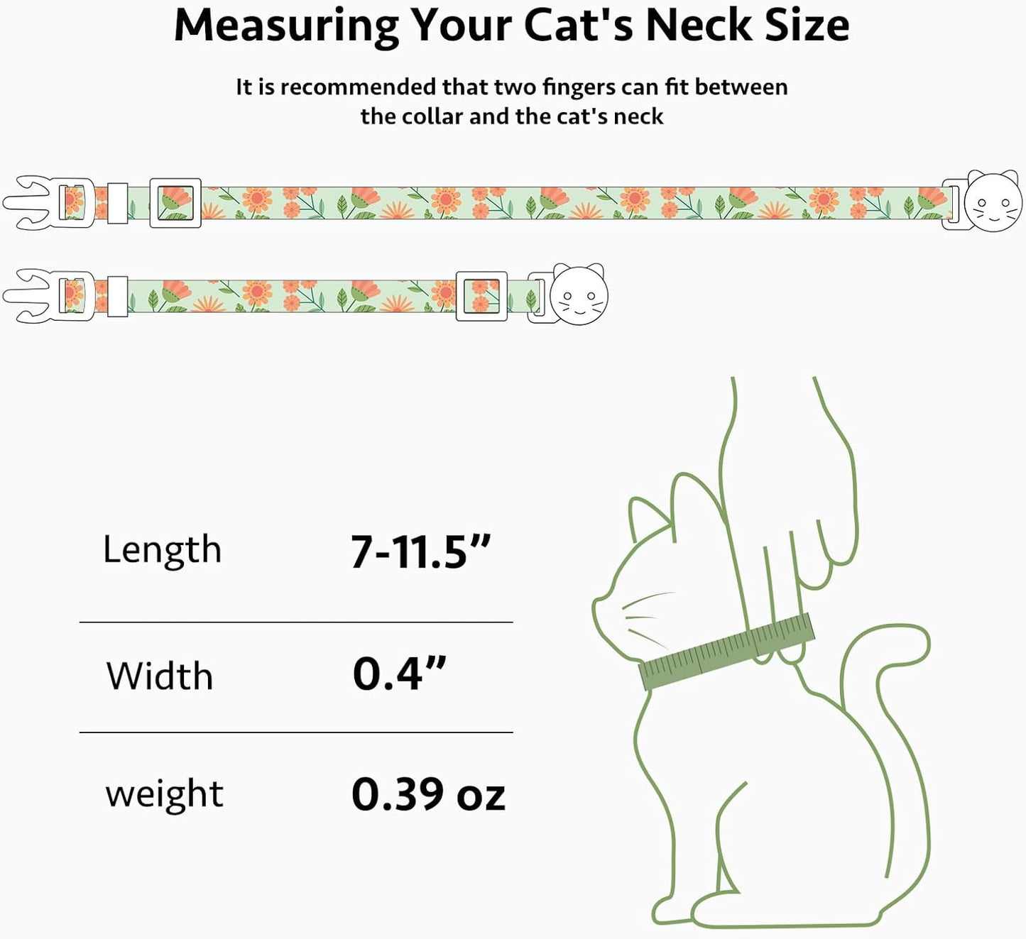 2 Pack Cotton Breakaway Cat Collar Beige and Green Flowers Pendant Cute Kitten Cat Collar with Bell