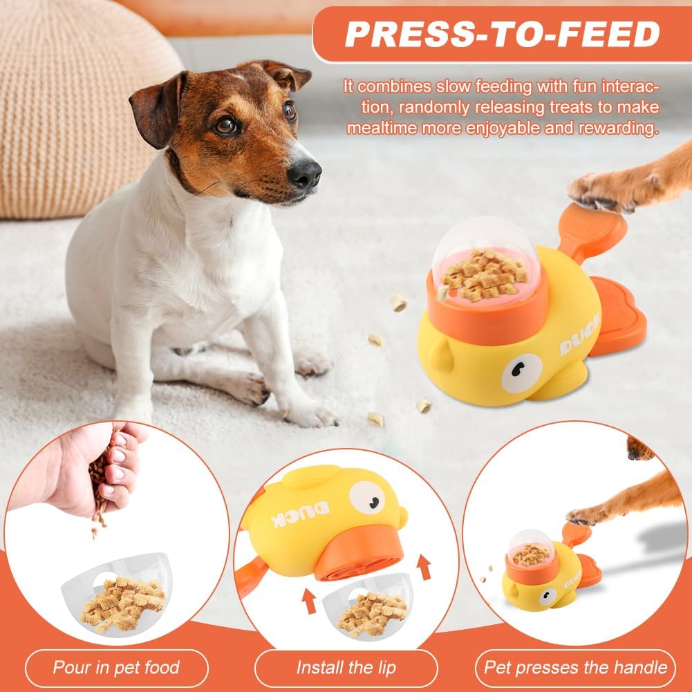 Interactive Treat Dispenser Toy for Dogs & Cats Duck-Shaped - Slow Feeder Food Puzzle with Adjustable Dispenser, IQ Training & Exercise Toy for Small/Medium Pets