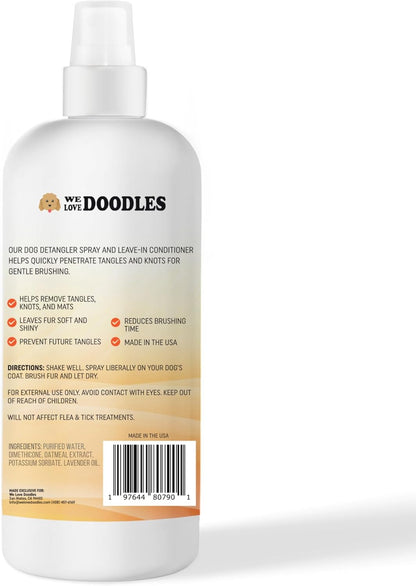 We Love Doodles Dog Detangler Spray - Leave-in Conditioner for Dogs - Dog Detangling Spray - Dematting Spray for Dogs - Tangle Remover - Made in The USA, Large 16 fl oz (Mango)