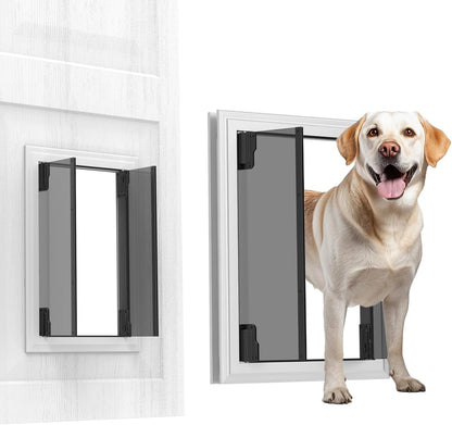 Dog Doors for Large Dogs, Energy Efficient French Dog Door with Aluminum Frame, Telescoping Tunnel, Magnetic Flaps and Sliding Lock Panel - XLarge