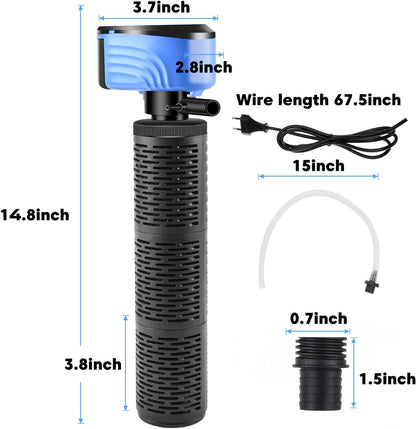 660GPH Aquarium Filter for 100-300 Gallon Fish Tank | Submersible Water Pump | Quiet Whisper Operation | Freshwater & Saltwater Aquariums