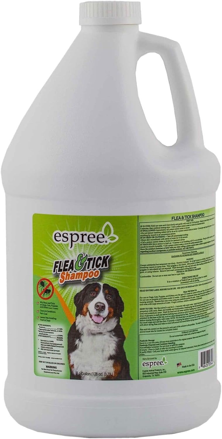 Espree Flea & Tick Dog Shampoo, Aloe Vera Based Formula, Sulfate-Free, Paraben-Free, Harsh Chemical and Dye-Free, Pest Removal Shampoo, Gallon