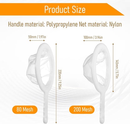 2 PCS Baby Brine Shrimp Net Sieve, 80 Mesh 200 Mesh Kit, Small Fish Aquarium Net for Brine Shrimp Hatchery, Fry Eggs for Hatching Baby Fish Separator
