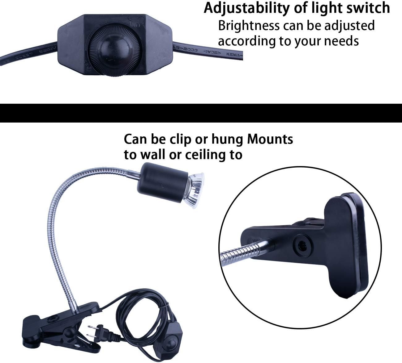 Black Reptile Heat Lamp, UVB Bulb, UVB Reptile Light Fixture, UVA UVB Reptile Light, Aquatic Turtle Heating Lamp, Turtle Aquarium Tank Heating Lamps Holder & Switch with 4 Heat Bulbs