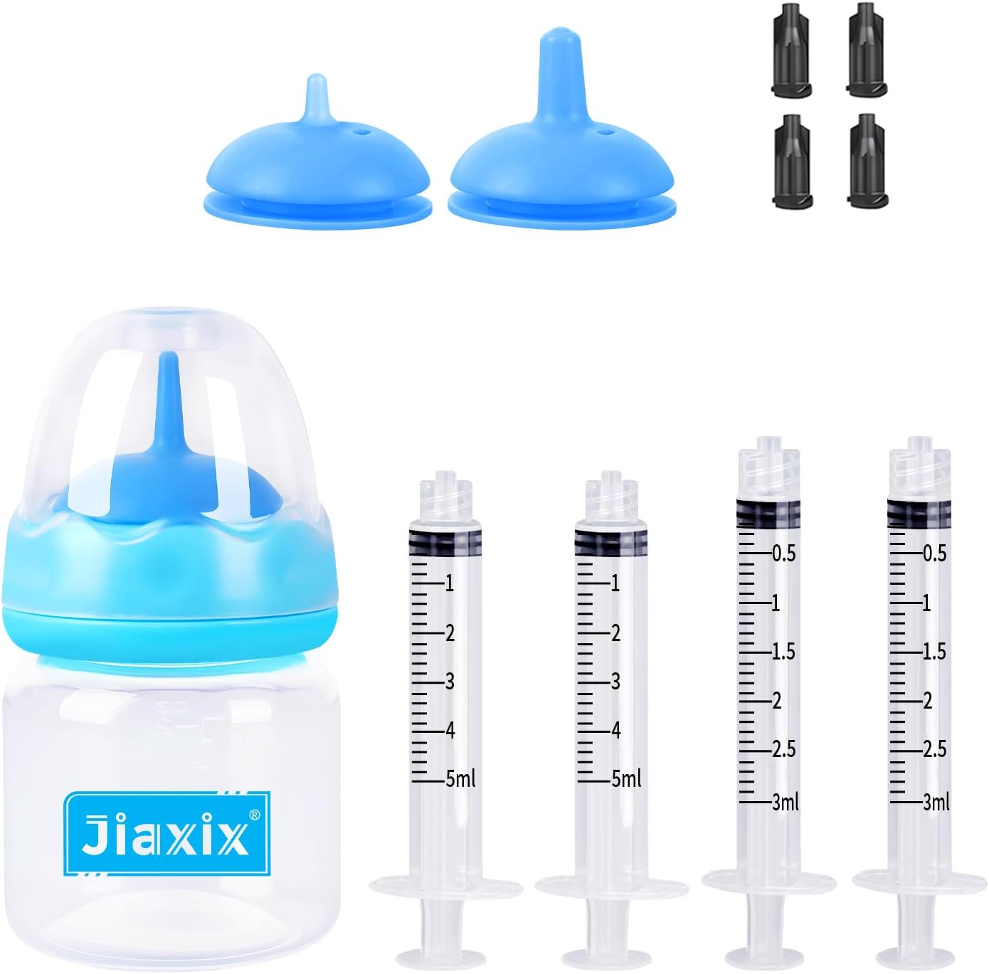Pet Bottle Feeding Kit, Puppy & Kitten Nursing Supplies, Blue, 60ml Bottle with Anti-Choking Silicone Nipples & Syringes, Newborn Flow, Dishwasher Safe