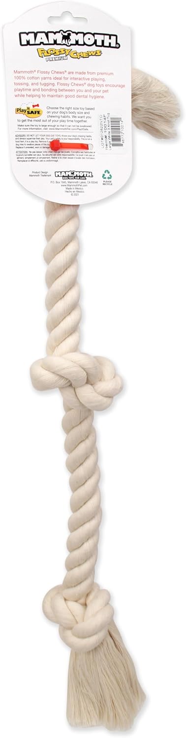 Flossy Chews 100-Percent Cotton White 3-Knot Rope Tug, Large, 25-Inch