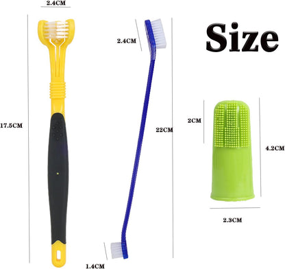 Triple Head & Double Head Dog Toothbrush Set,360 Degree Toothbrush,Finger Rubber Toothbrush, Multi-Angle Dental Cleaning Brushes forDog Cat Oral Dental Health