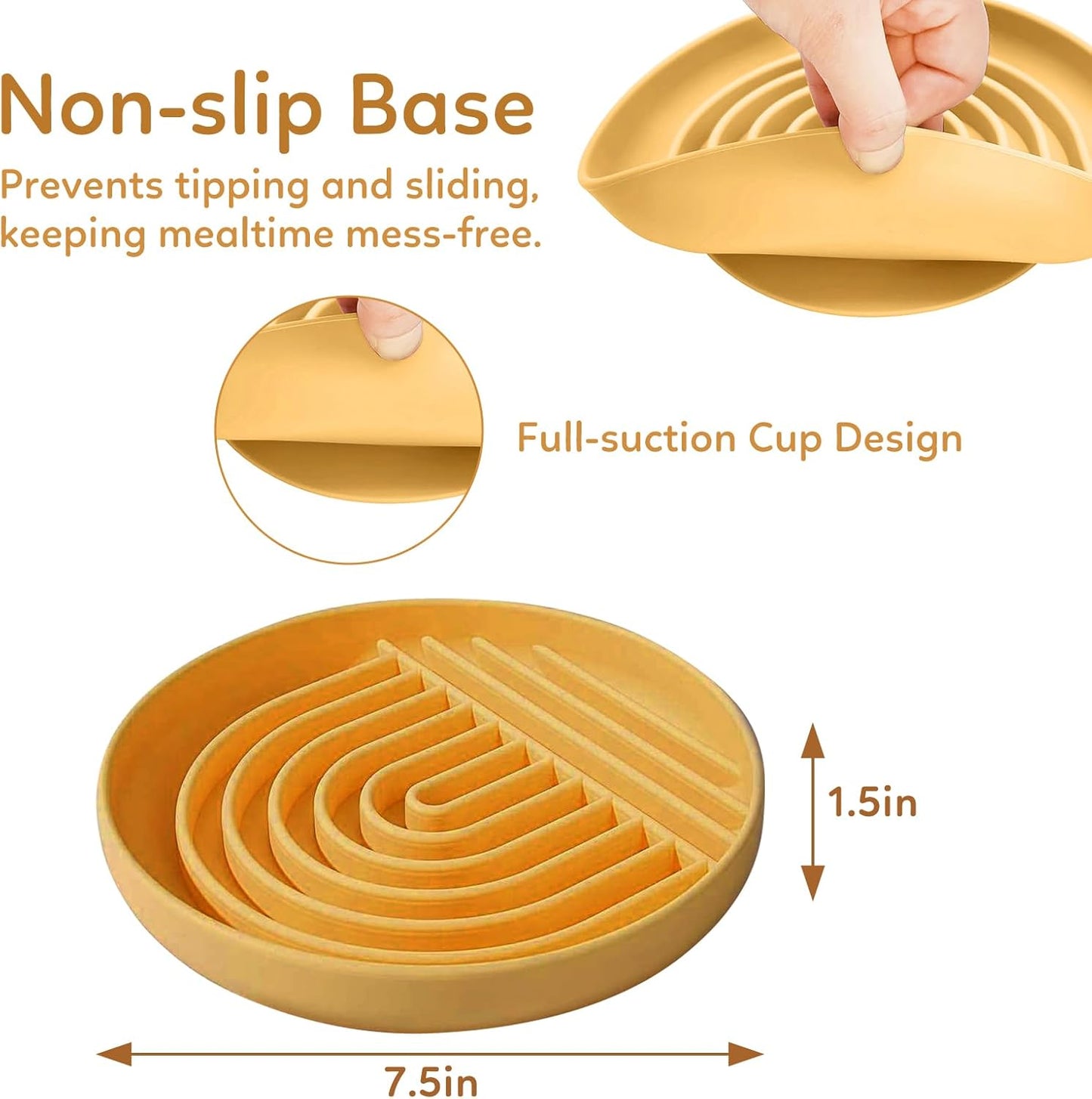 Slow Feeder Dog Bowls, Silicone Dog Bowl with Suction Cups, Slow Feeder & Non-Slip Design, Boredom and Anxiety Reducer, Suitable for All Breed Dogs, Yellow