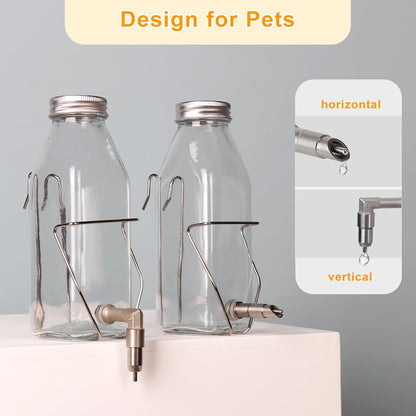 Guinea Pig & Rabbit Water Bottle, 350ml No-Drip Chew-Proof Glass Dispenser with Stainless Steel Nozzle for Hamster, Squirrel, Bird, Guinea Pig Cage (350-S)