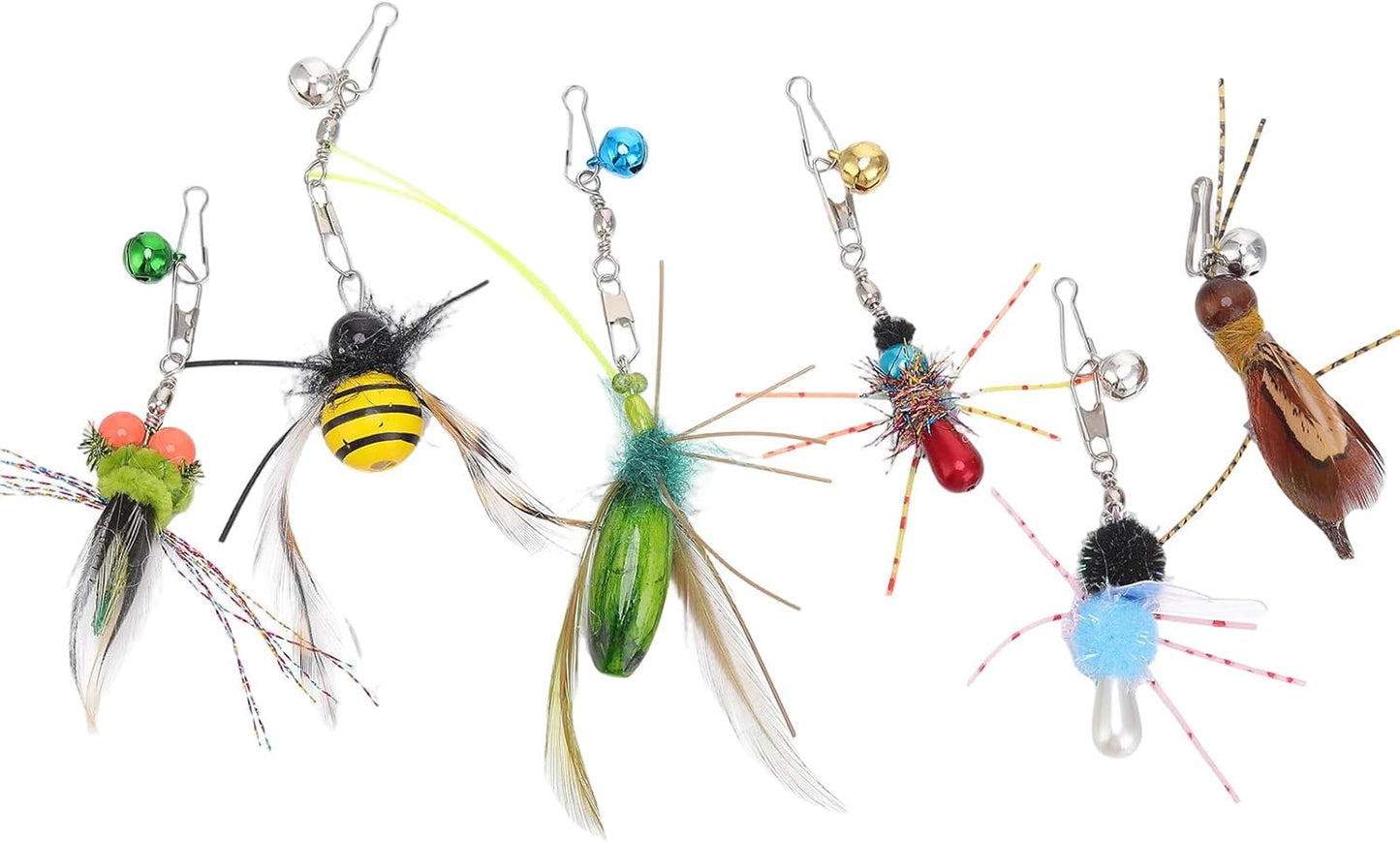 Cat Insect Feather Toys Replacement Cat Toy Wand Refills, 6 Pieces Natural Insect Cat Toy Feathers Refill, Interactive Cat Teaser Wand Attachments, with Bell(Style 8)