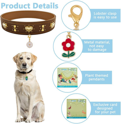 12 Styles Vegetative Collar Pendants for Cat Dog Alloy Enamel Cacti Pet Collar Pendants Clip-on Butterfly Flower Pet Collar for Bag Keychain Jewelry Making Training Home Decor