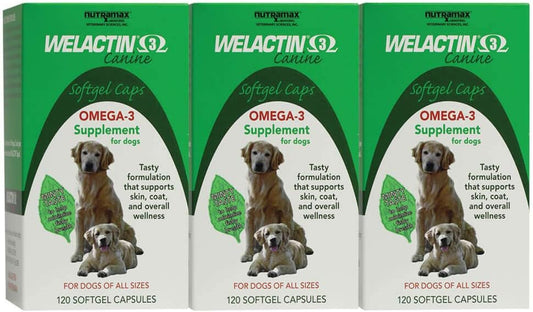 Nutramax Welactin Omega-3 Fish Oil Skin and Coat Health Supplement Liquid for Dogs - 3 Pack, 360 Total Softgels