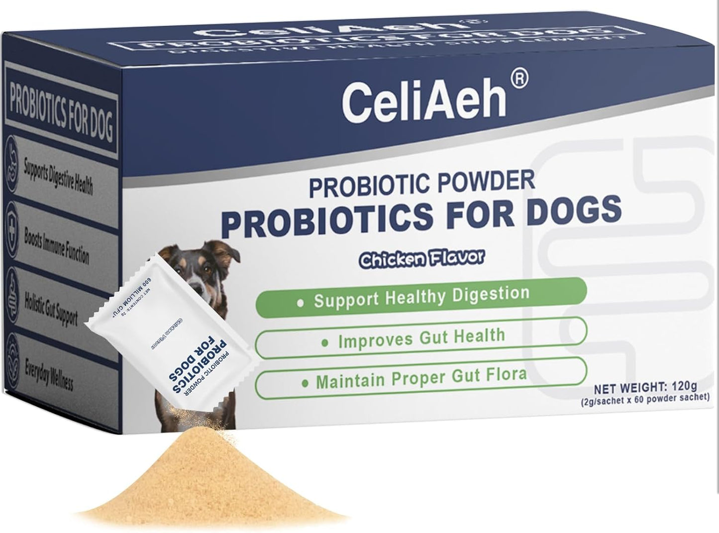 Probiotics for Dogs Dog Digestion Gut Probiotic Powder Cat Dog Probiotic Supplement Skin Coat Supplement for Dogs Digestive and Immune Support Digestive Enzymes with Chicken Flavor