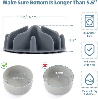 Jaoul Slow Feeder Dog Bowls Insert, Puzzle Slow Feeder Insert with 51 Octopus Suction Cups for Medium Large Size Dog Food Bowl Over 6.5" Wide (Grey)