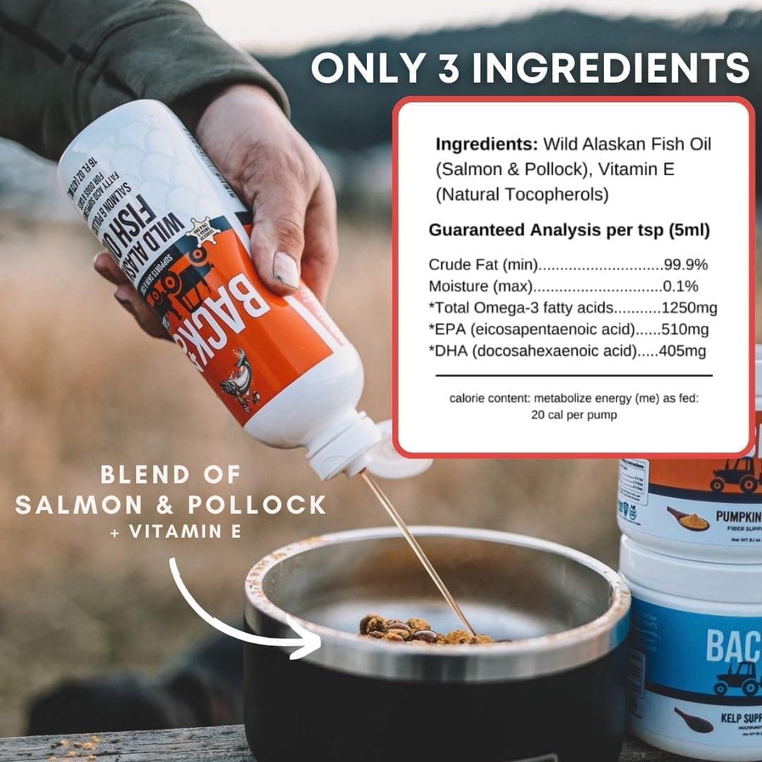 Back40Dog Ultimate Wellness Bundle – Wild Alaskan Fish Oil 16 fl oz, Organic Pumpkin Powder 8.1 oz, Grass-Fed Beef Bone Broth 6.4 oz & Organic Kelp 16 oz – Skin, Joint, Thyroid & Digestive Support