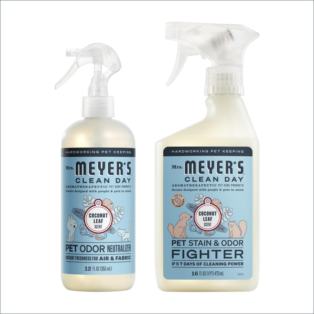 Mrs. MEYER'S Clean Day Pet Cleaning Kit, includes Pet Stain & Odor Fighter 28oz and Odor Neutralizer 28oz, Coconut Leaf