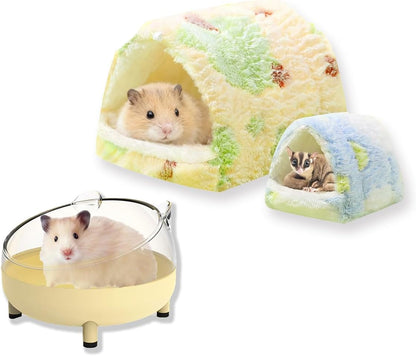Meow&Woof 2 Pack Cozy Small Animal Beds with Hock, Winter Guinea Pig House, Hamster Sand Bath Container, Large Sandbox Toilet Gerbil Batheoom, Tiny Chinchilla Dust Bathtub Sand Bath Box for Hamster Ca