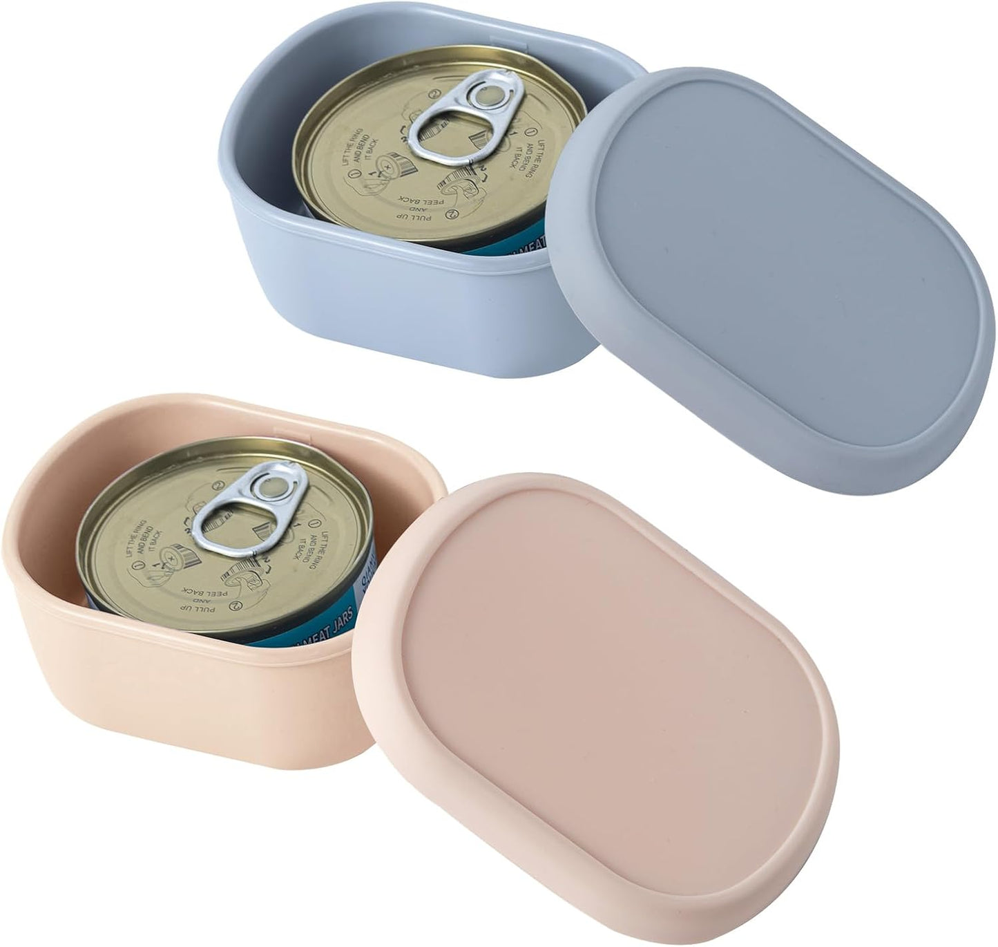 SLSON Canned Cat Food Storage Container for 3oz Cat Cans, 2Pack Silicone Airtight Can Cover Pet Food Sealer Reusable Sealing Box for 2.56''/65mm Can Keep Food Fresh