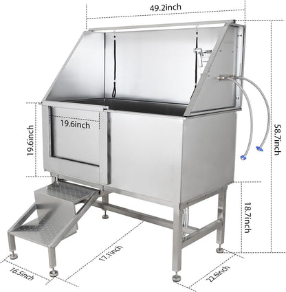 GarveeLife 50" Dog Grooming Tub, Stainless Steel Pet Washing Station, Professional Dog Grooming Bathtub for Large, Medium & Small Pets, Left