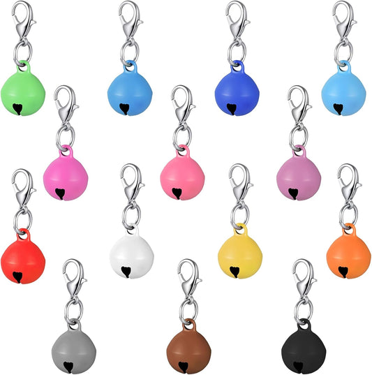 14 Pack Pet Bells for Dog Cat, Charms Colourful Pet Small Bells with Clasps, Round Bell with Loud Crisp Sound, Bell Pets Collar Accessories for Collars Stainless Steel Keychain for Pets