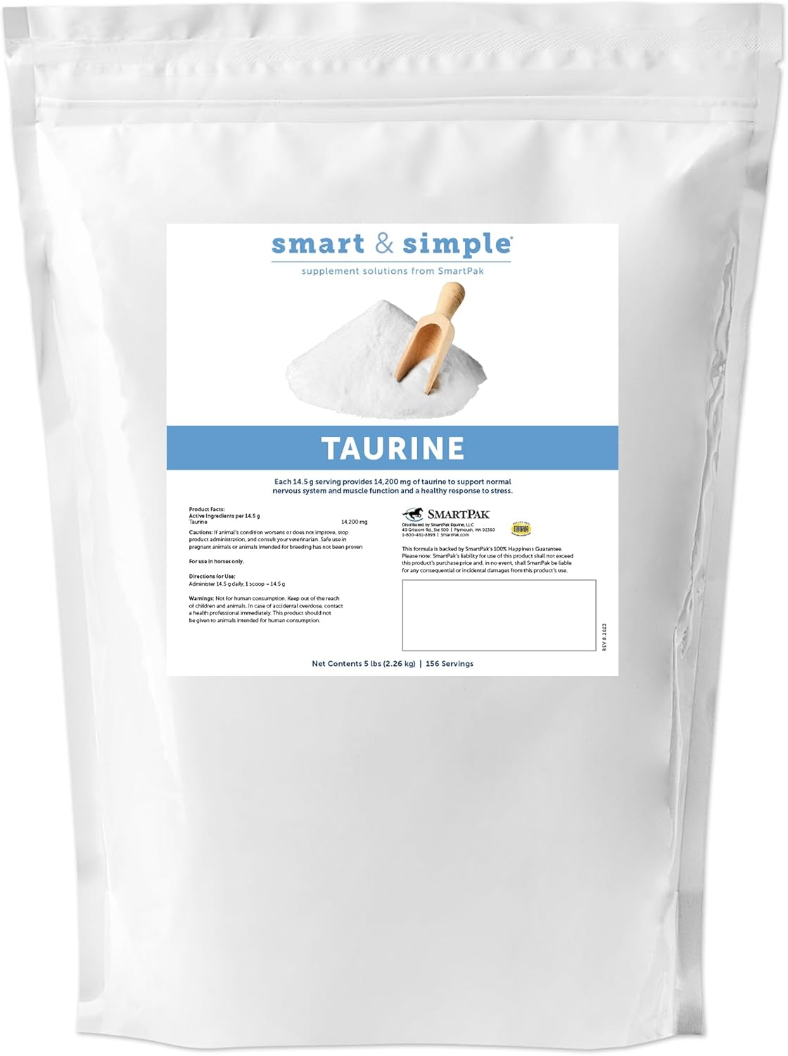 Smart & Simple Taurine Powder | Horse Supplements | 14,200 mg of Taurine for Horses | Supports Muscles External and Internal Structure | Supports a Calm Demeanor | 156 Servings | 5 lb