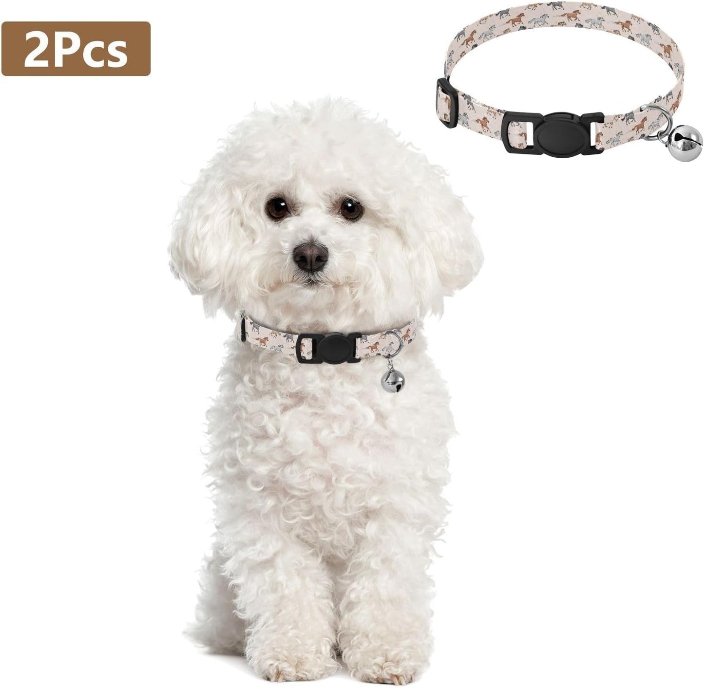 Horses Animals Beige Pattern Dog Collar with Buckle Adjustable 2 Pack Pet Puppy Collar for Small Dogs Cats