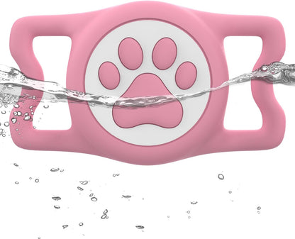 IP68 Waterpoof Dog Airtag Holder, Stretchy Silicone Full Body Covered Apple Air Tag Holder for Dog Cat Collar Fit All Width Collar (Pink, 1 Pack)