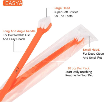EASYA Double Headed Pet Dog Toothbrush for Small Dogs/Soft Bristles Puppy Long Handle Tooth Brush Dogs Teeth Cleaning/Bulk Toothbrushes (Mixed10 Newly Upgraded)