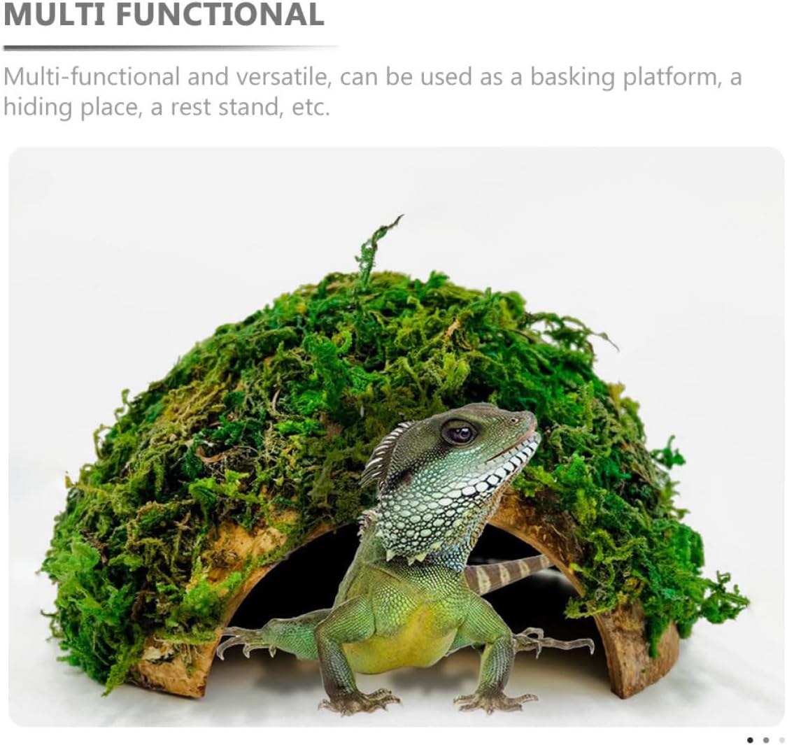 BESTonZON Hamster Shelter and Reptile Hideout Mossy Cave Terrarium Ornament with Tortoise Basking Platform for Turtle and Lizard Habitat