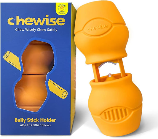 Chewise Bully Stick Holder, Improved Bully Sticks Holder, Ultimate Secure Heavy Duty, BPA-Free Safety Device to Prevent Choking, Fits Various Bully Sticks and Dog Sizes
