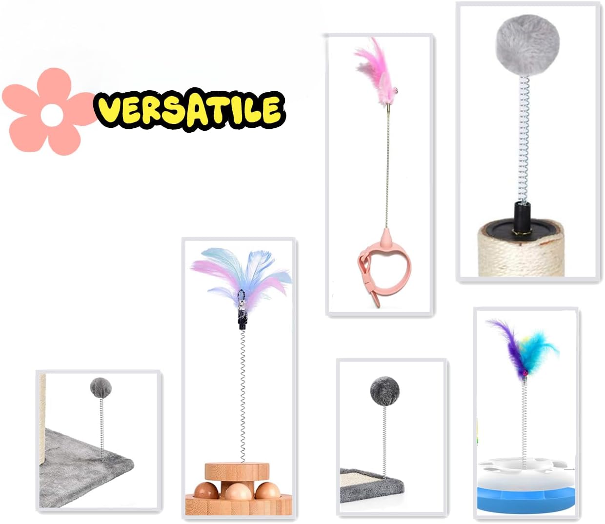 SHENGOCASE 5-Pack Feather Toy Replacement, Spring Rod with M6 Screw, Interactive Hanging Toy, Cat Tree Scratching Post Accessories