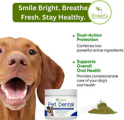 Dog Dental Care Powder - Natural Dog Teeth Cleaning & Breath Freshener | Herbal Blend + Probiotics Lab Tested Oral Care Formula for Fresh Breath & Clean Teeth | Oral Health Supplement (60 Servings)