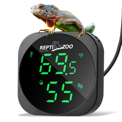 REPTI ZOO Thermometer Hygrometer, LED Digital Thermo Hygrometer for Reptile Terrarium Pet Rearing Box, Reptile Tank Thermometer with 55.2" Cable USB Power Supply