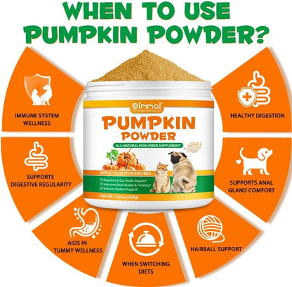 Pumpkin Powder for Dogs, Dog Supplement Support Immune Function & Disgestive, Gut Health Support, Pet Supplies Pumpkin Powder Helps with Stool, Diarrhea, Constipation Relief - 7.05 oz(200g)
