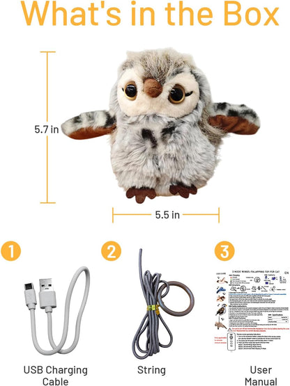 Puffluv Flapping Cat Toy,Chirping Owl Interactive 3-Mode Flapping Bird, Rechargeable USB with Catnip Pouch for Indoor Kitty Playful Exercise Reduce Boredroom