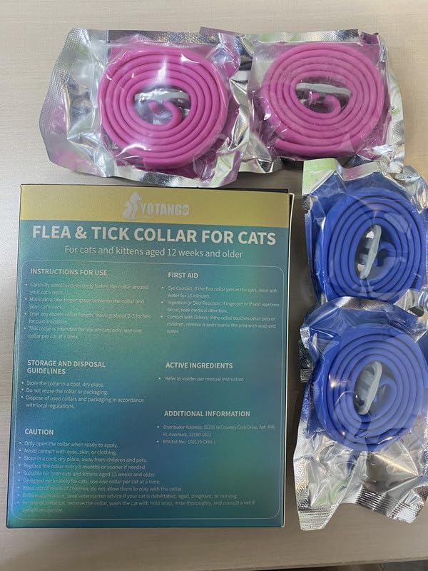 4 Pack Flea Collar for Cats, 32 Months Flea and Tick Prevention for Cat, Waterproof & Natural Cat Flea and Tick Treatment, Adjustable for Cats Kittens(Blue&Pink)