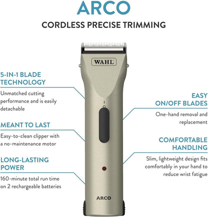 Wahl Professional Animal Arco Pet, Dog, Cat, and Horse Cordless Clipper Kit, Champagne (8786-452)