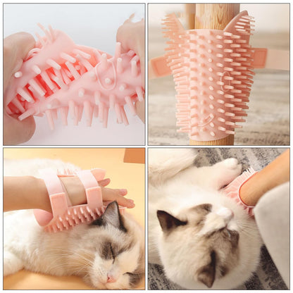 Silicone Cat Massage Comb Pet Grooming Brush Large Pink Dual-Use for Wet and Dry Fur Shedding Removal Corner Self-Grooming Tool for Indoor Cats