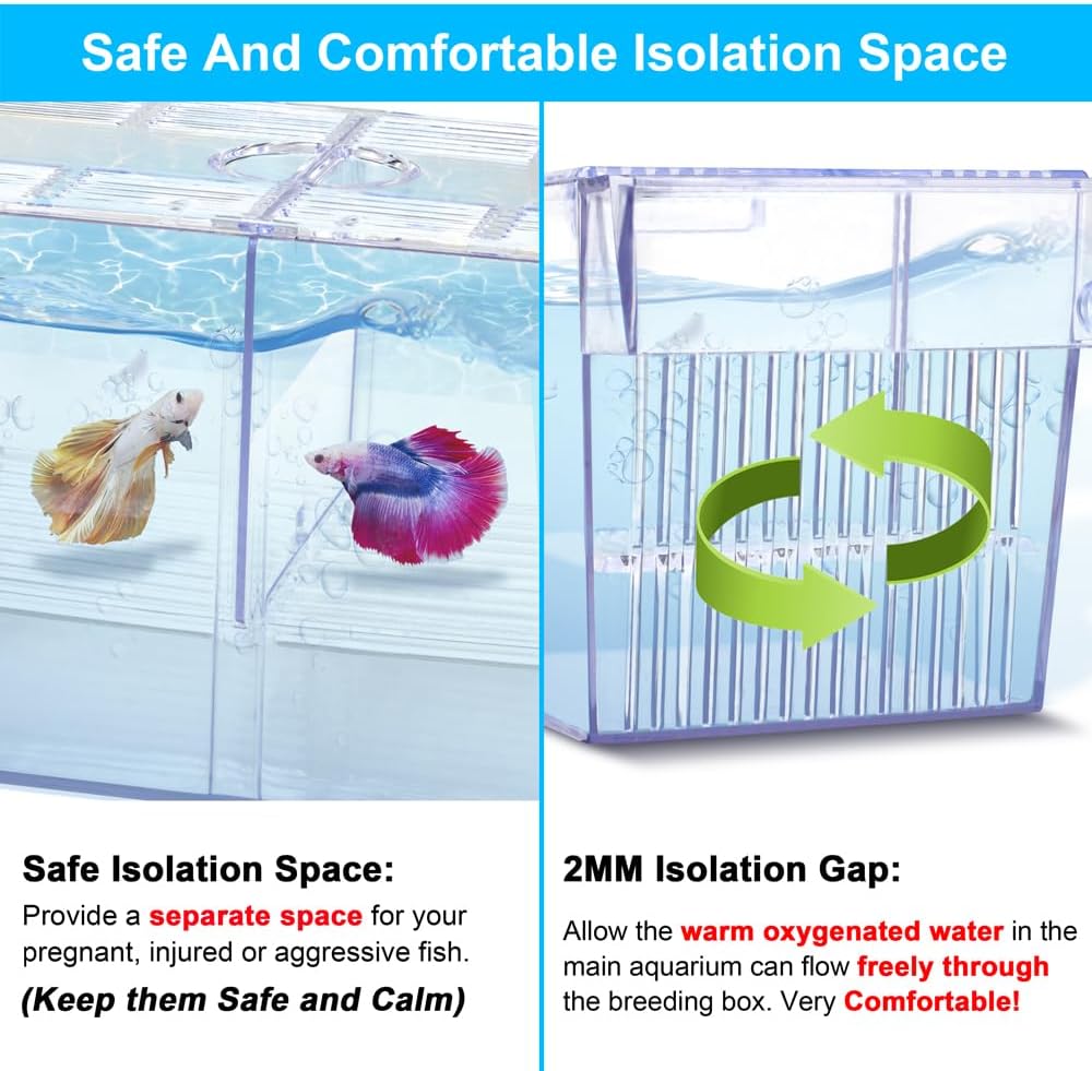 Fish Breeding Box Aquarium Holding Tank Transparent Fish Isolation Box Acclimation Hatchery Incubator Breeder for Betta Shrimp Clownfish Guppy