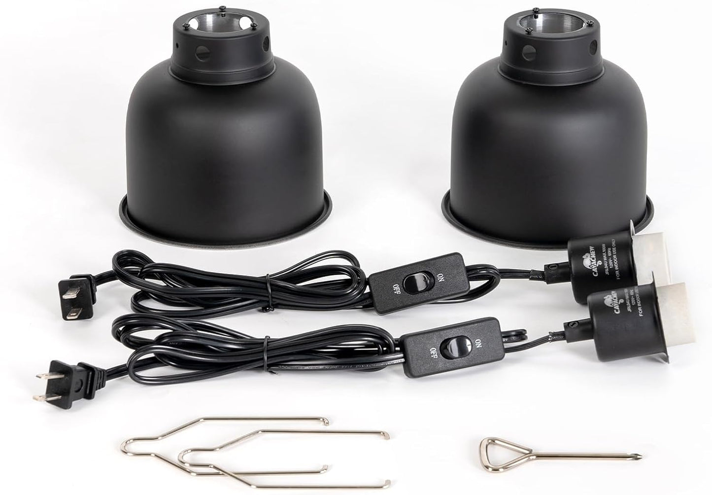 2 Pack Reptile Light Fixture, 5.5in Deep Dome Reptile Lamp Fixture, Optical Reflection Cover, Separate Switch & Hook, Terrarium Light Fixture for Reptile Heat Basking UVB Bulbs, 100W, Black
