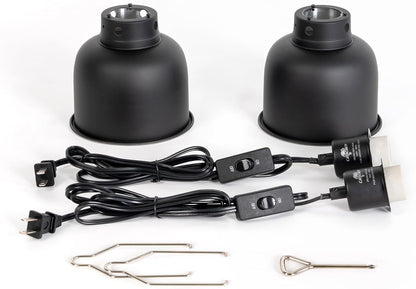 2 Pack Reptile Light Fixture, 5.5in Deep Dome Reptile Lamp Fixture, Optical Reflection Cover, Separate Switch & Hook, Terrarium Light Fixture for Reptile Heat Basking UVB Bulbs, 100W, Black