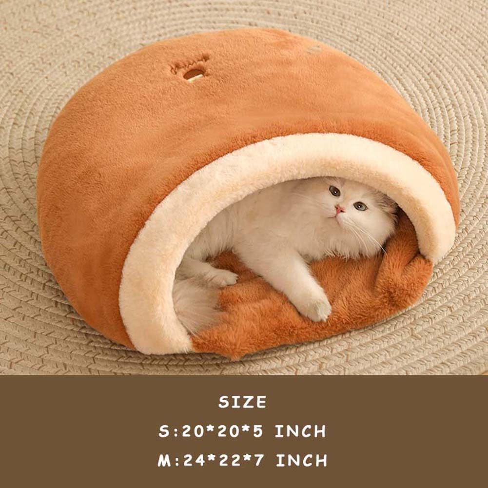 Cat Beds for Indoor Cats - Cute Cat Bed Cat Cave Bed ，Soft Calming Pet Bed with Removable Washable Cushioned Pillow，Cat Hideaway for Kitten&Puppy,Small Dog (Bear，S)