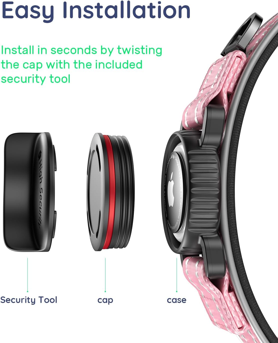 Airtag Dog Collar, IPX8 Waterproof Air Tag Dog Collars Holder | Reflective Ultra-Durable | Soft Padded | Lock Buckle | Heavy Duty | Fit Large Dogs(Pink,L(15"～24"))