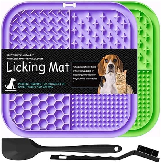2PCS Licking Mat for Dogs with Suction Cups,Lick Mat Slow Feeder for Dogs and Cats, Lick Pad for Dog Anxiety Relief, Slow Feeder Dog Bowls, Bathing, Grooming and Training(Green & Purple)